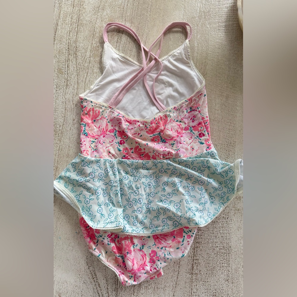 SweetHoney Pink Floral and Aqua One-Piece Swimsuit for Kids - Picture 2 of 2